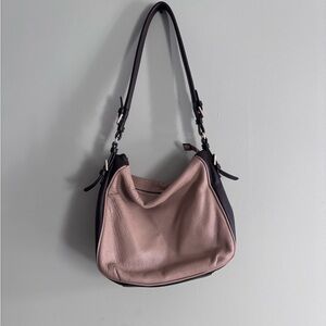 Danier Black and Tan Leather Shoulder Hobo Purse Bag with Gold Hardware